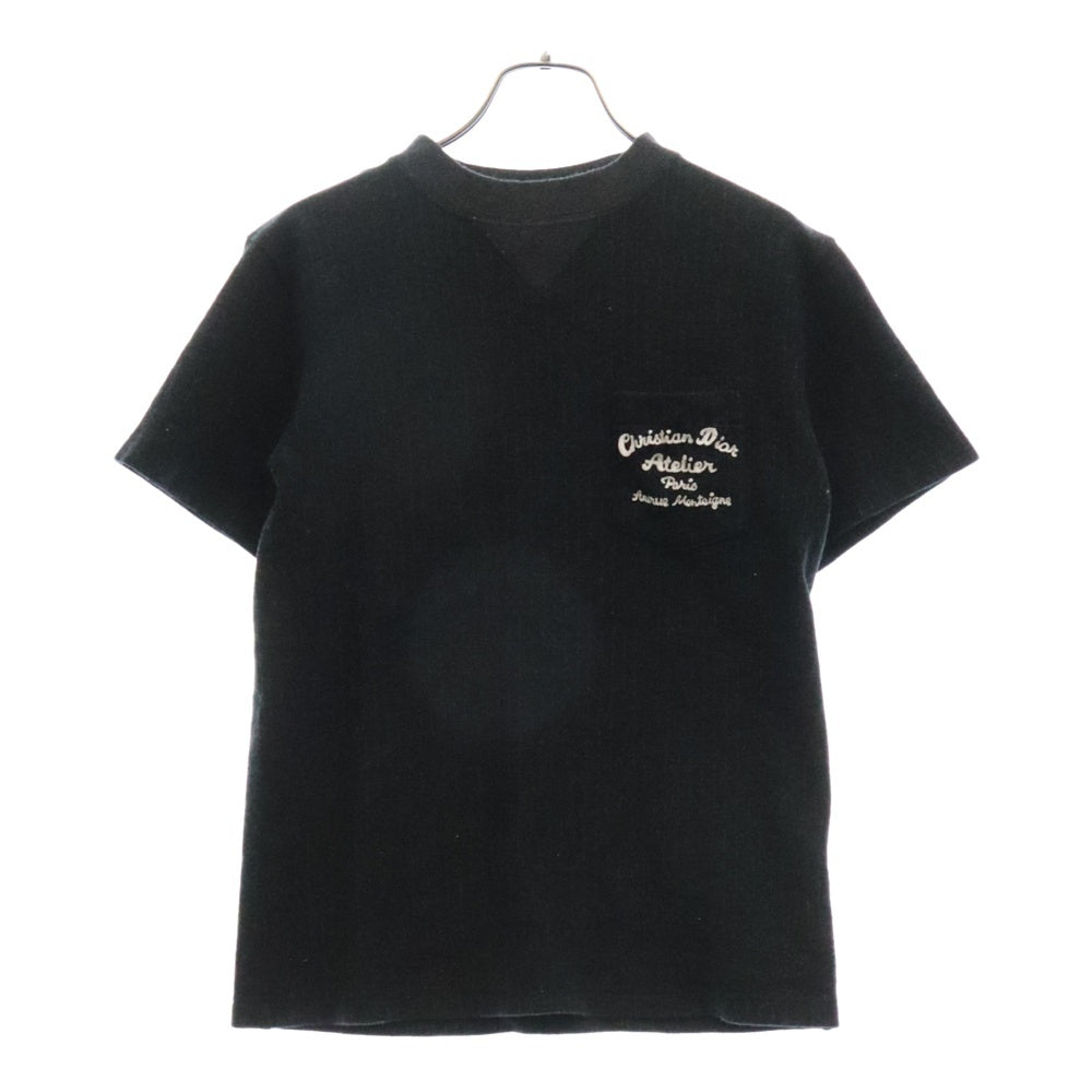 DIOR(ディオール) 22SS Embroidered Plain Weave Knit Short Sleeve T-Shirt 213J637A0739 ロゴ刺繍 ウールストライプポケットTシャツ 半袖カットソー グレー