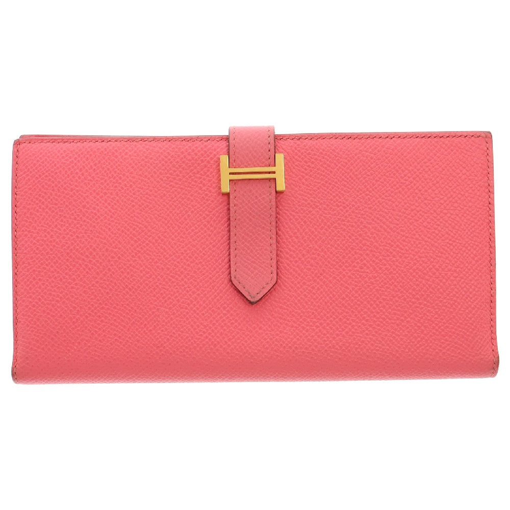 HERMES(エルメス) ベアンスフレ レザー二つ折り長財布 ゴールド金具 T刻印 ピンク
