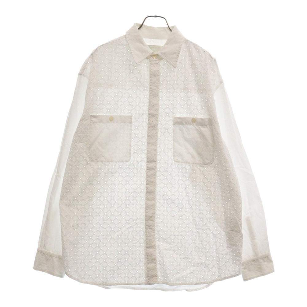 KITH(キス) Lattice Floral Long Sleeve Apollo Shirt ラティスフローラル ロングスリーブ アポロシャツ 長袖シャツ ホワイト