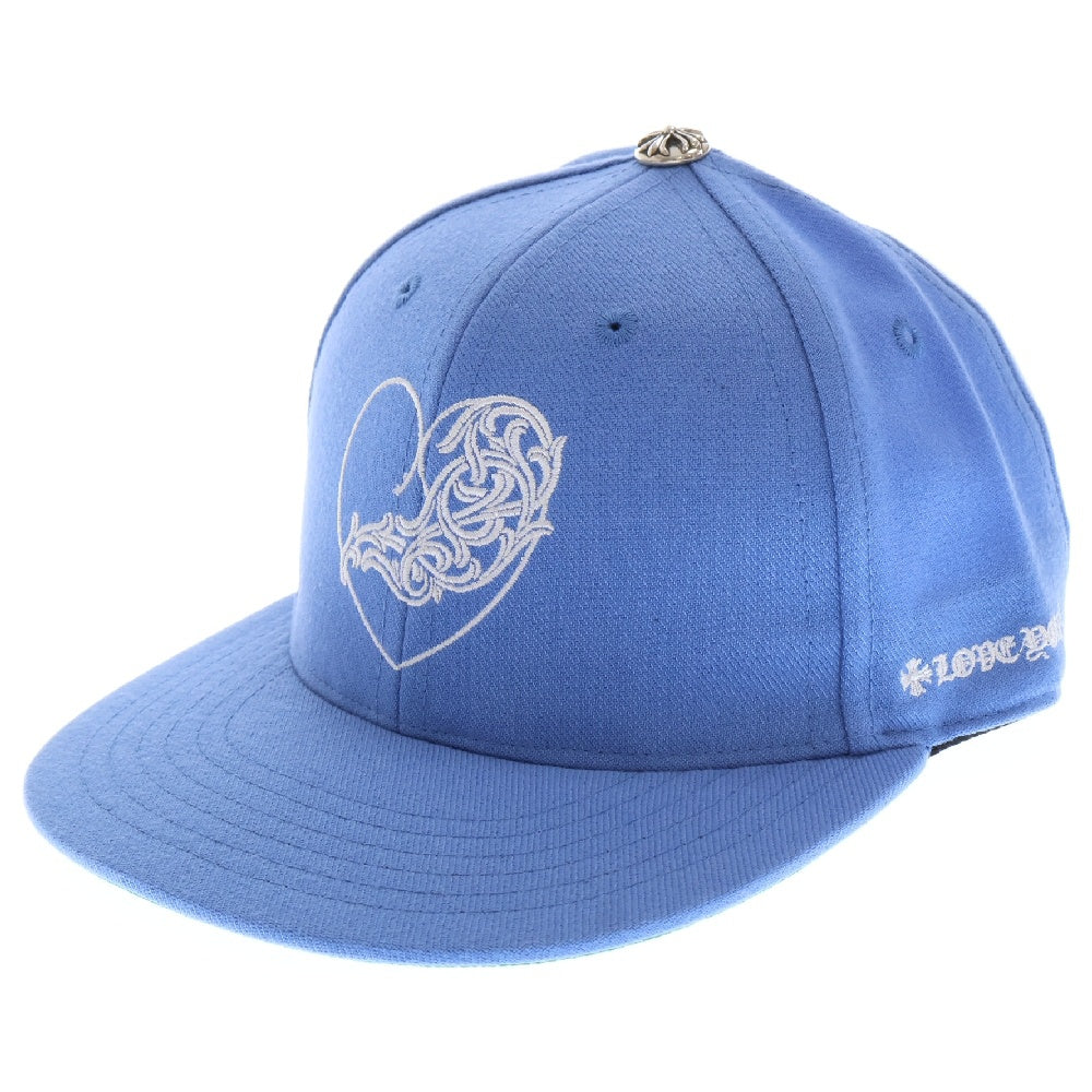 CHROME HEARTS(クロムハーツ) FITTED WOOL ACRYLIC SERGE VINY HEART ヴァインハートロゴ刺繍ベースボールキャップ 帽子 ライトブルー