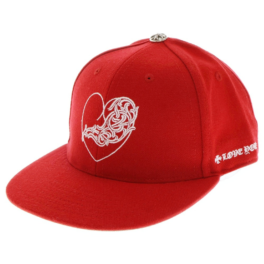 CHROME HEARTS(クロムハーツ) FITTED WOOL ACRYLIC SERGE VINY HEART ヴァインハートロゴ刺繍ベースボールキャップ 帽子 レッド