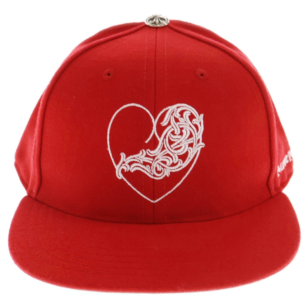CHROME HEARTS(クロムハーツ) FITTED WOOL ACRYLIC SERGE VINY HEART ヴァインハートロゴ刺繍ベースボールキャップ 帽子 レッド