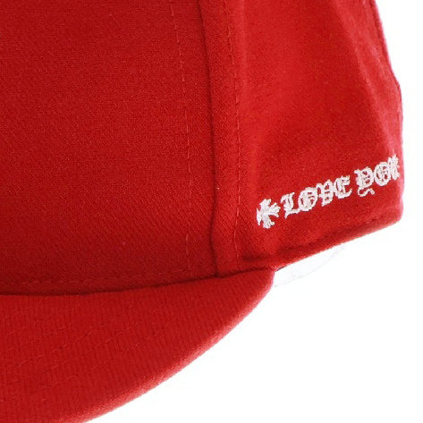 CHROME HEARTS(クロムハーツ) FITTED WOOL ACRYLIC SERGE VINY HEART ヴァインハートロゴ刺繍ベースボールキャップ 帽子 レッド