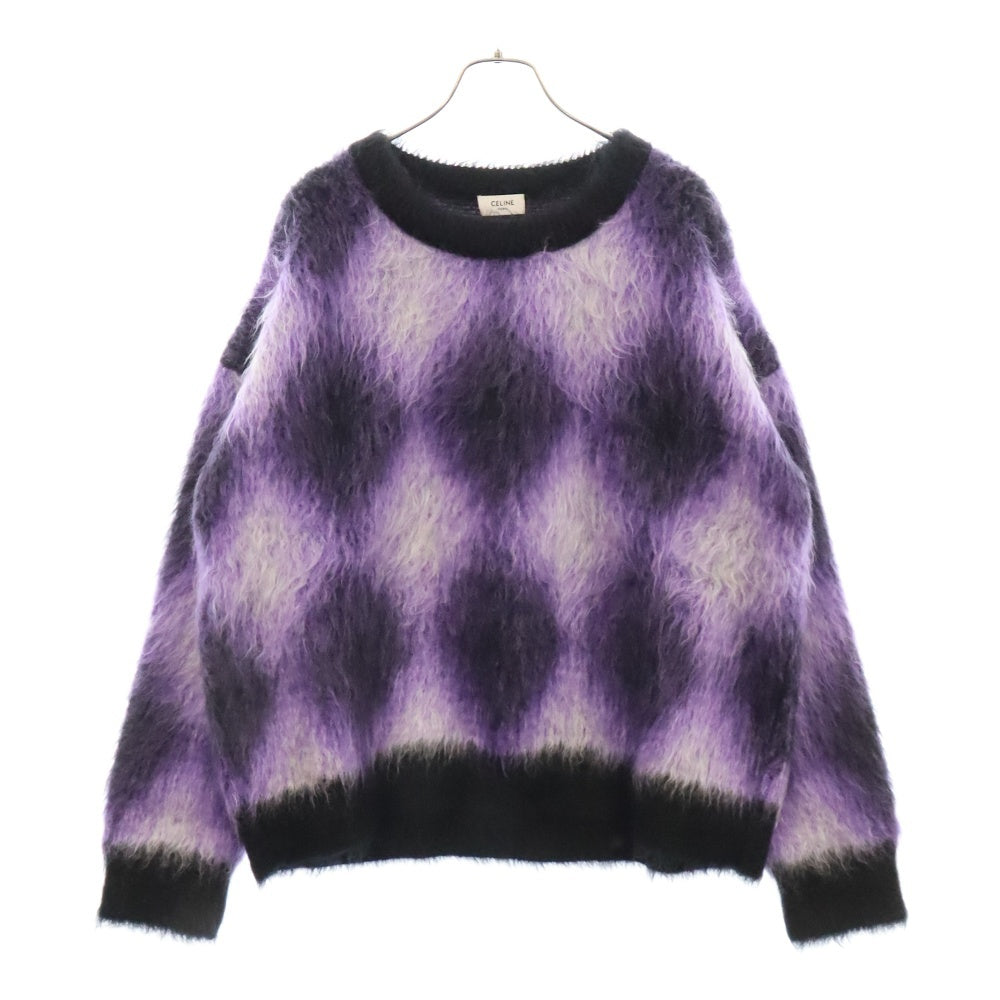 CELINE(セリーヌ) 22AW Argyle Mohair Blend Sweater 2AA24606S クロップドボクシーセーターインブラッシュドモヘア アーガイル柄モヘヤニット パープル
