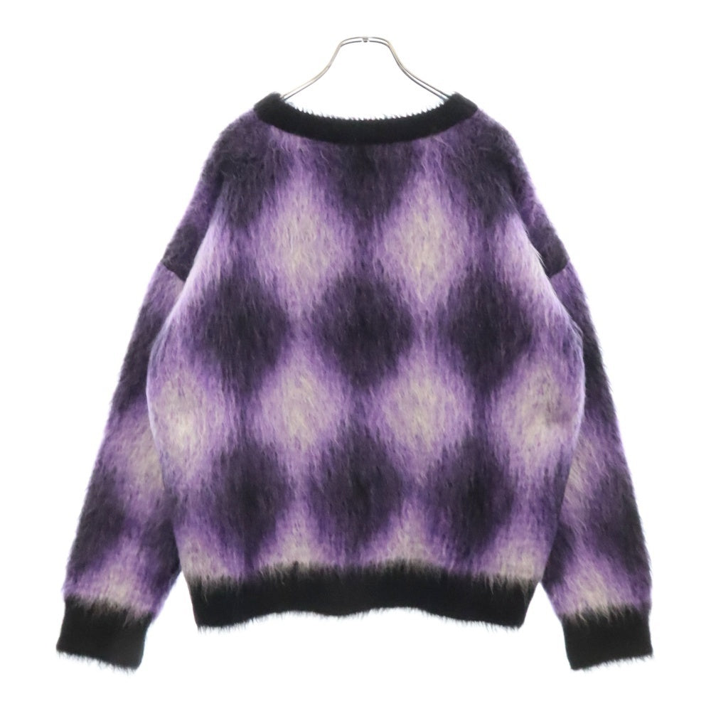 CELINE(セリーヌ) 22AW Argyle Mohair Blend Sweater 2AA24606S クロップドボクシーセーターインブラッシュドモヘア アーガイル柄モヘヤニット パープル