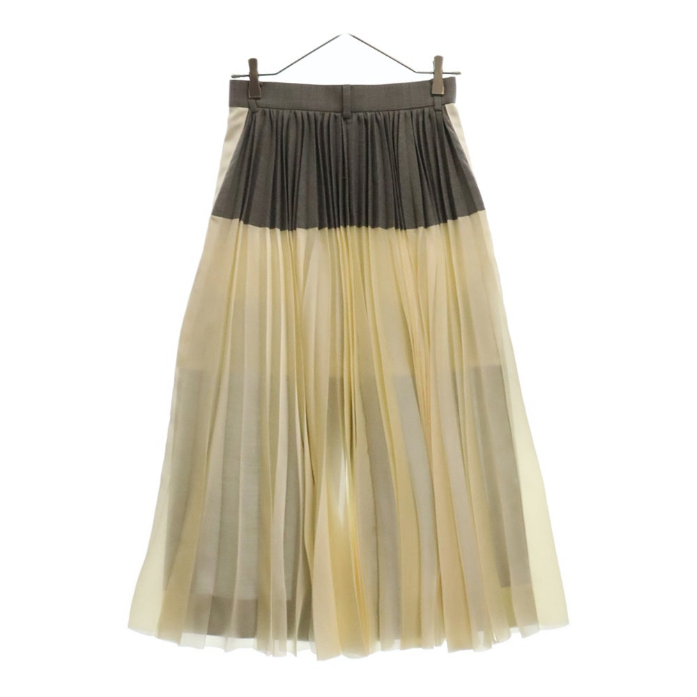 Sacai(サカイ) 21AW Suiting Mix Skirt 21-05653 スーチング ミックススカート プリーツシアースカート グレー/クリーム レディース