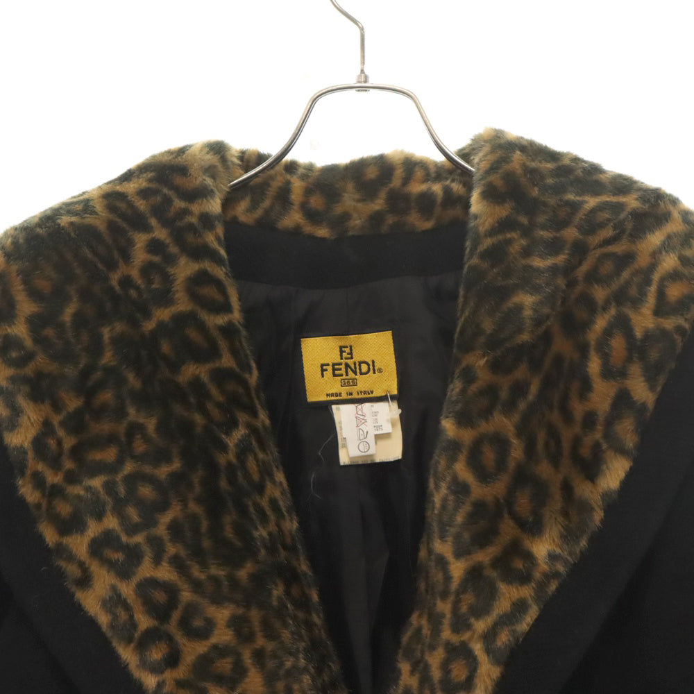 FENDI(フェンディ) モヘア ウール レオパード ファーライナー ロングコート ブラック/イエロー レディース