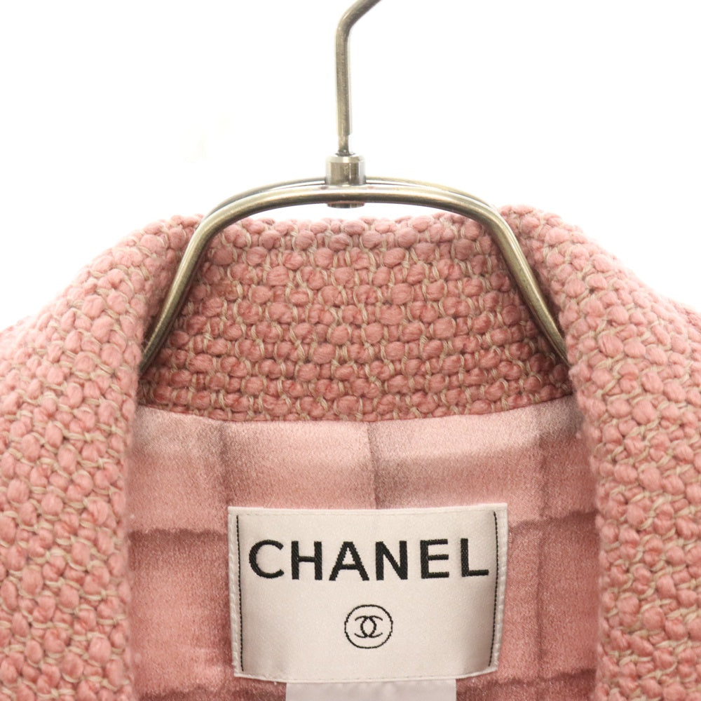 CHANEL(シャネル) ツイード ボタンレス ロングコート レディース ピンク P16548W02660