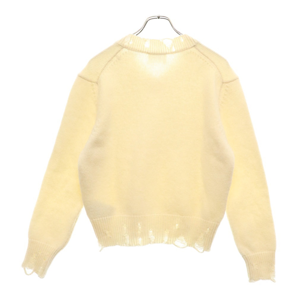 AMI Alexandre Mattiussi(アミアレクサンドルマテュッシ) Cut Out Sweater UKS227.KN016 カットアウトセーター ダメージ加工Vネックニット クリーム