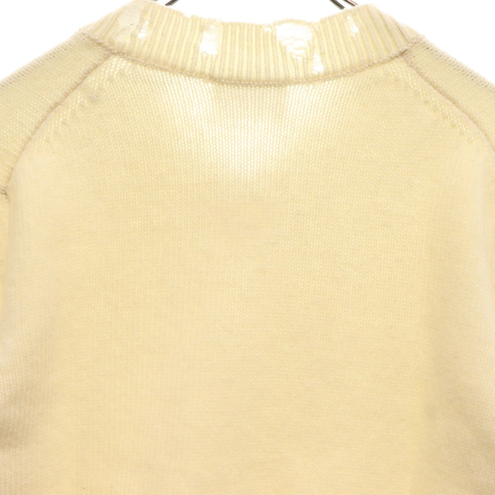 AMI Alexandre Mattiussi(アミアレクサンドルマテュッシ) Cut Out Sweater UKS227.KN016 カットアウトセーター ダメージ加工Vネックニット クリーム