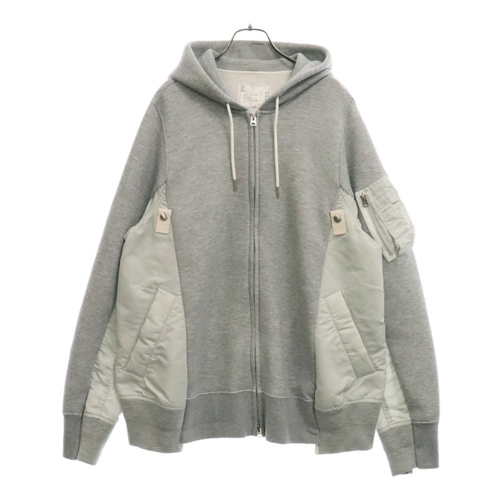Sacai(サカイ) Sponge Sweat x Nylon Twill Hoodie SCM-056 スポンジスウェット ナイロン切替ジップアップパーカー フーディ グレー