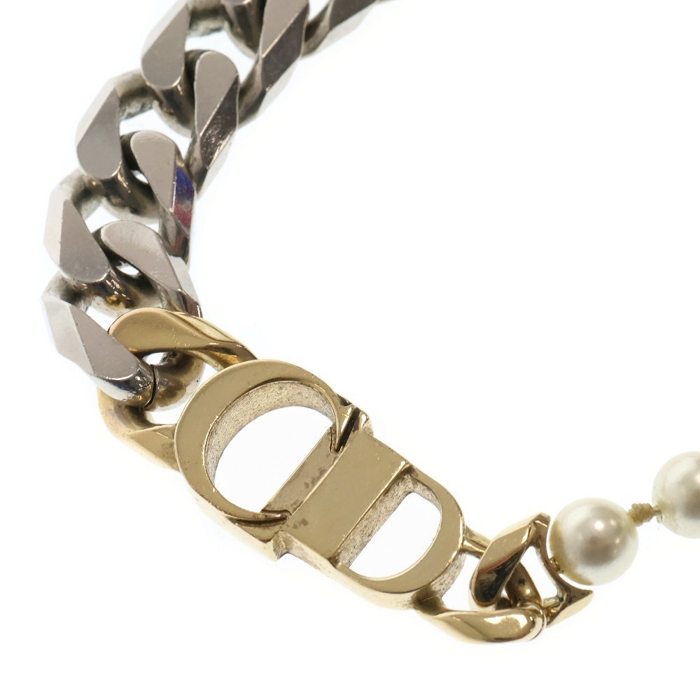 DIOR(ディオール) x Sacai Necklace Brass & Resin Pear CD ICONl パールチェーンネックレス シルバー/ゴールド