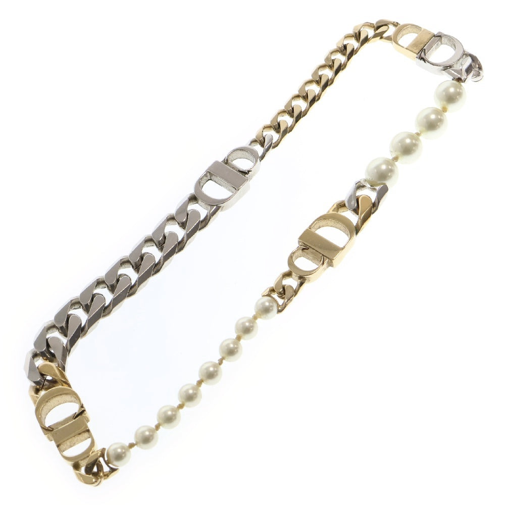 DIOR(ディオール) x Sacai Necklace Brass & Resin Pear CD ICONl パールチェーンネックレス シルバー/ゴールド