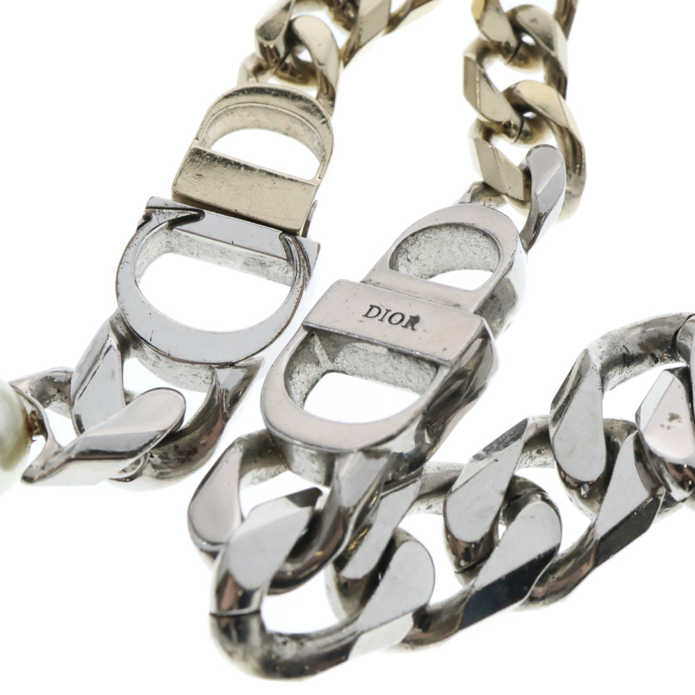 DIOR(ディオール) x Sacai Necklace Brass & Resin Pear CD ICONl パールチェーンネックレス シルバー/ゴールド