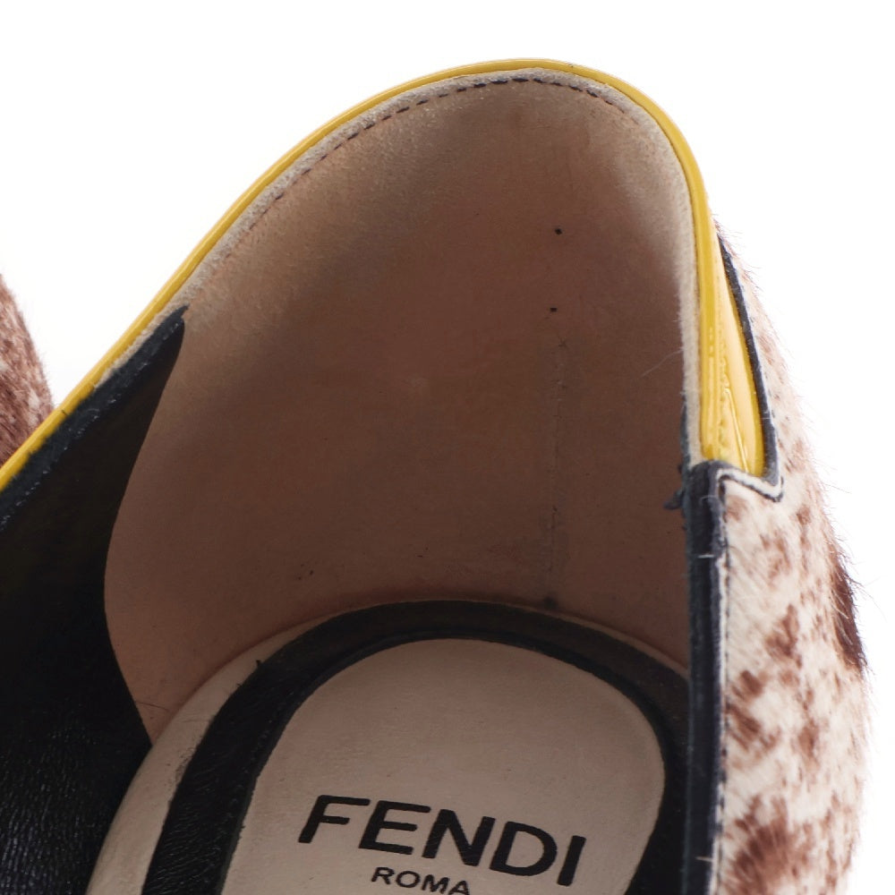 FENDI(フェンディ) Pointed Pump In Animal Print アニマル柄ハイヒール パテントレザー切替ピンヒール ブラウン/イエロー レディース