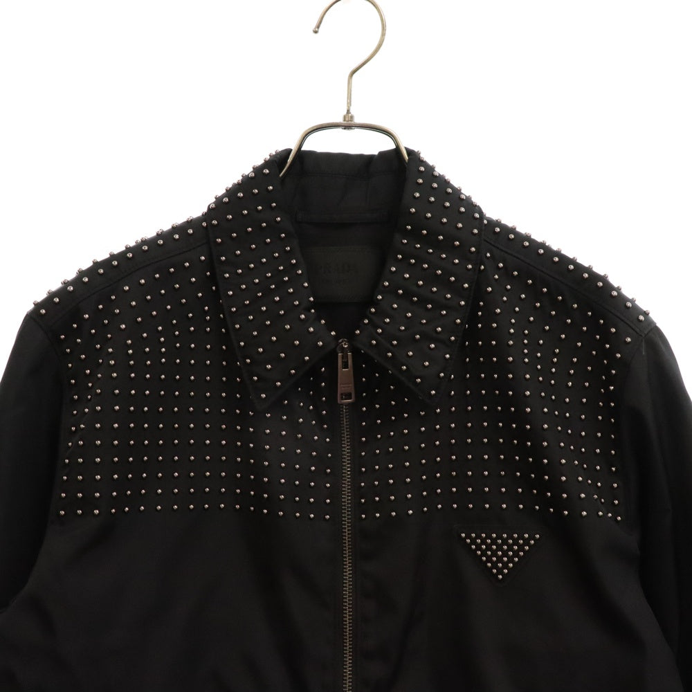 PRADA(プラダ) 24SS Re Nylon リナイロン スタッズ ジップアップ ジャケット ブルゾン ブラック SGB987 S221 1WQ8