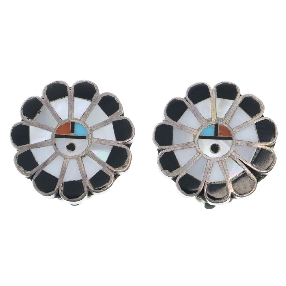 INDIAN JEWELRY(インディアンジュエリー) ズニ族 インレイ サンフェイス ブローチ 2個セット マルチ