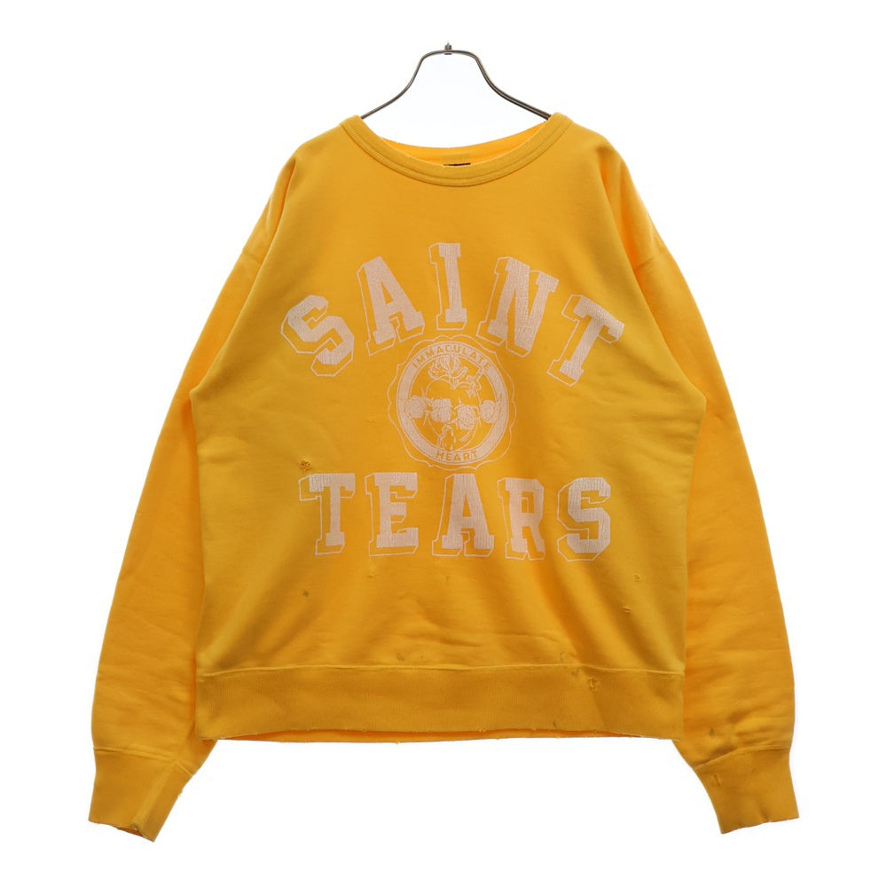 SAINT MICHAEL(セントマイケル) 21AW ×DENIM TEARS デニムティアーズ SM-A21-0000-049 21AW STT SWT SH STTRS LG ヴィンテージ加工 クルーネックスウェットトレーナー イエロー