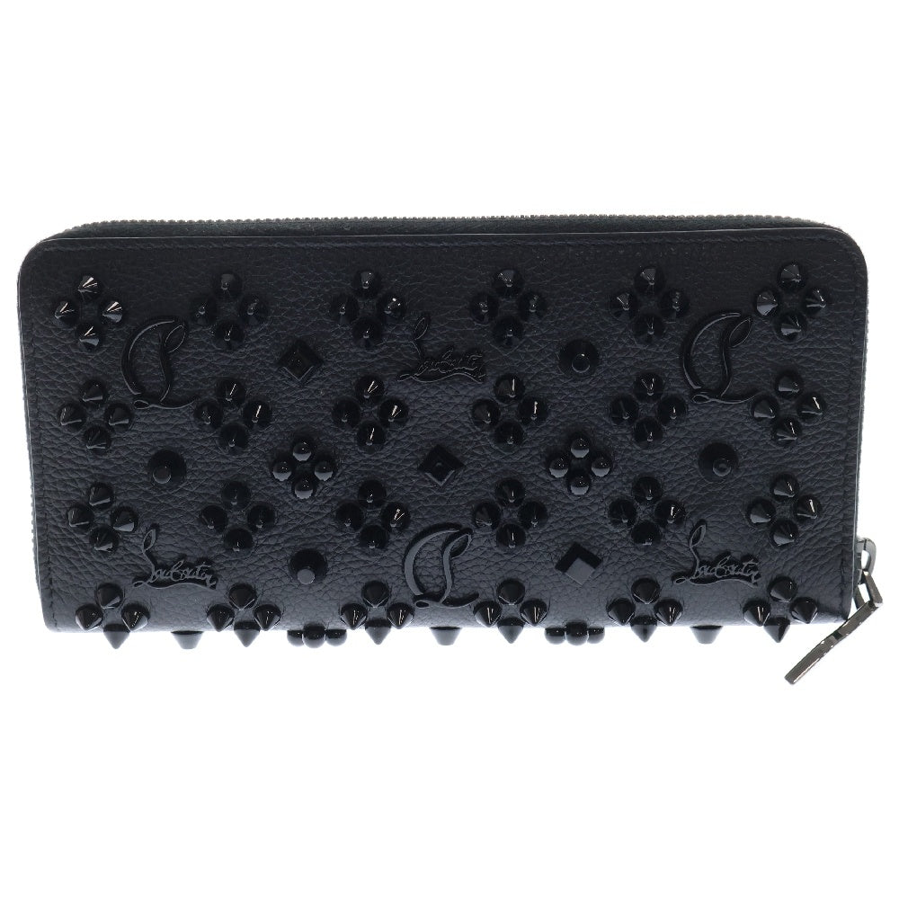 CHRISTIAN LOUBOUTIN(クリスチャンルブタン) W PANETTONE 3175224 B253 パネトーネ スパイクスタッズ ラウンドファスナーロングウォレット 長財布 ブラック/レッド