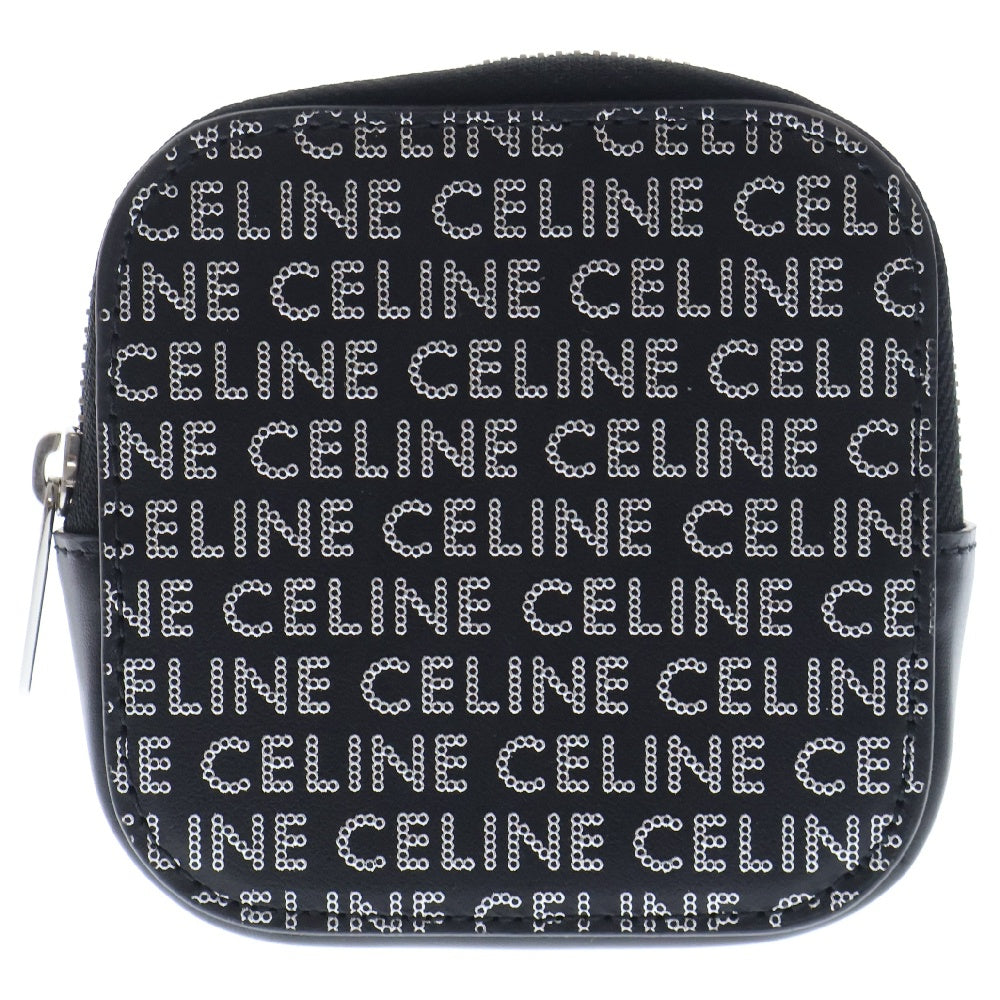 CELINE(セリーヌ) シグネチャーロゴ 総柄 ジップ コインケース ブラック/シルバー