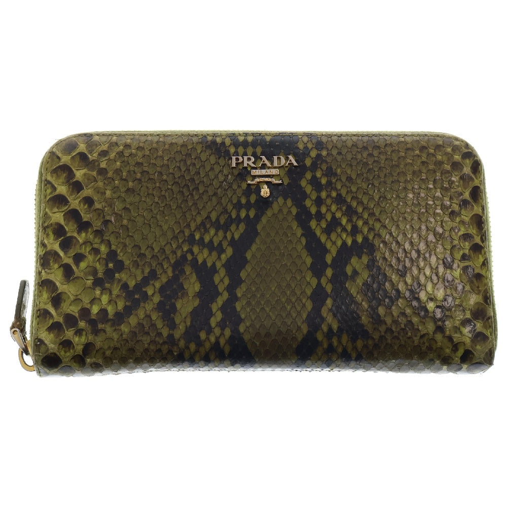 PRADA(プラダ) パイソン 蛇 ラウンドジップ ウォレット 長財布 グリーン