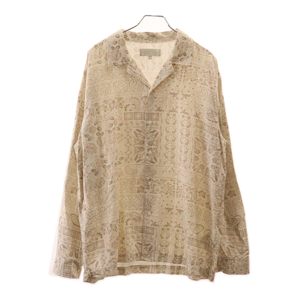 KITH(キス) 24SS Silk Lyocell Long Sleeve Thompson Camp Collar Shirt シルク リヨセルンプソン キャンプカラー 長袖総柄シャツ ベージュ/ホワイト