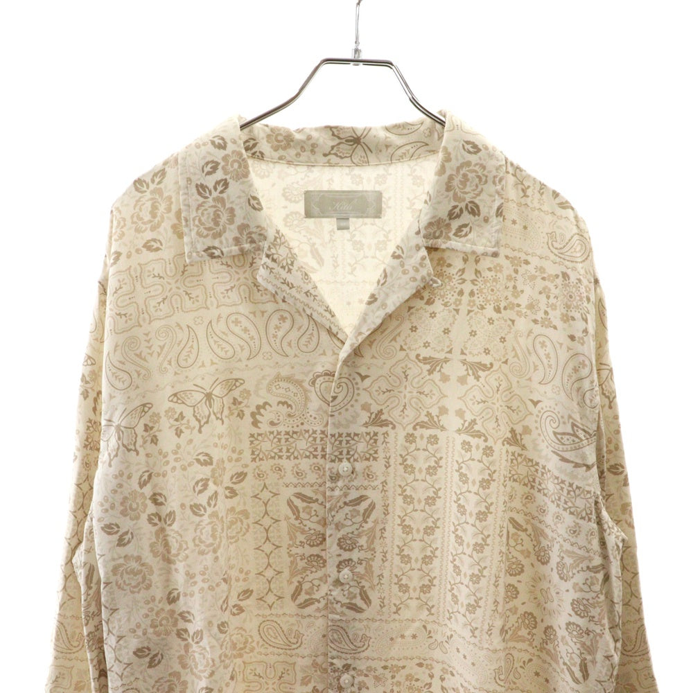 KITH(キス) 24SS Silk Lyocell Long Sleeve Thompson Camp Collar Shirt シルク リヨセルンプソン キャンプカラー 長袖総柄シャツ ベージュ/ホワイト