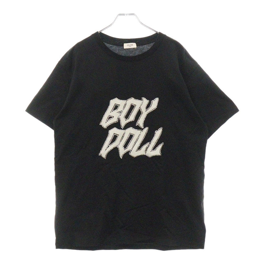 CELINE(セリーヌ) 22AW BOY DOLL ラインストーンロゴプリント 半袖Tシャツ カットソー ブラック 2X59C671Q