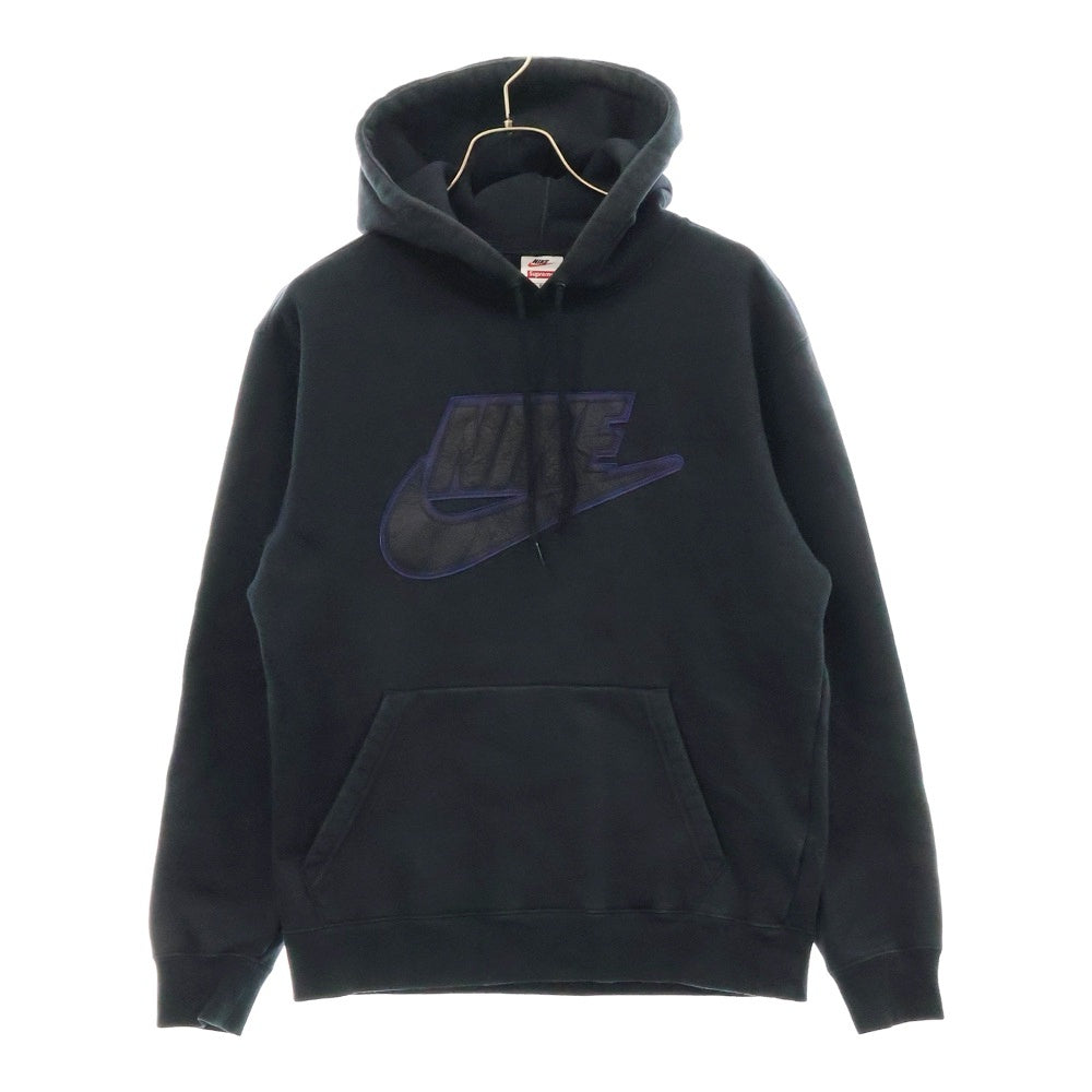 SUPREME(シュプリーム) 19AW ×NIKE Leather Applique Hooded Sweatshirt ナイキ レザーパッチ プルオーバースウェットパーカー フーディー ブラック CK6225-010