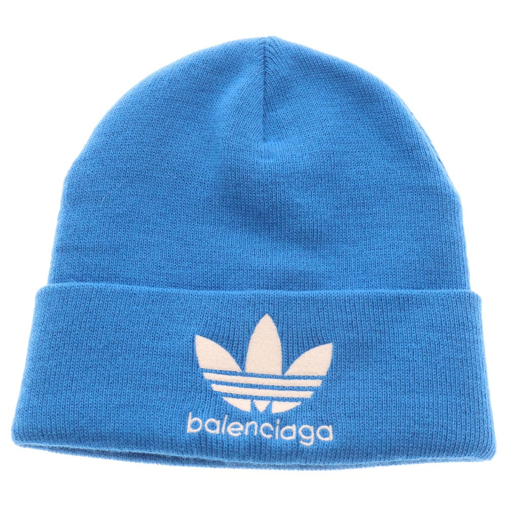 BALENCIAGA(バレンシアガ) 23SS ×adidas LOGO BEANIE アディダス フロントロゴ刺繍 アクリルニット帽 ビーニー ブルー 724009 443B1