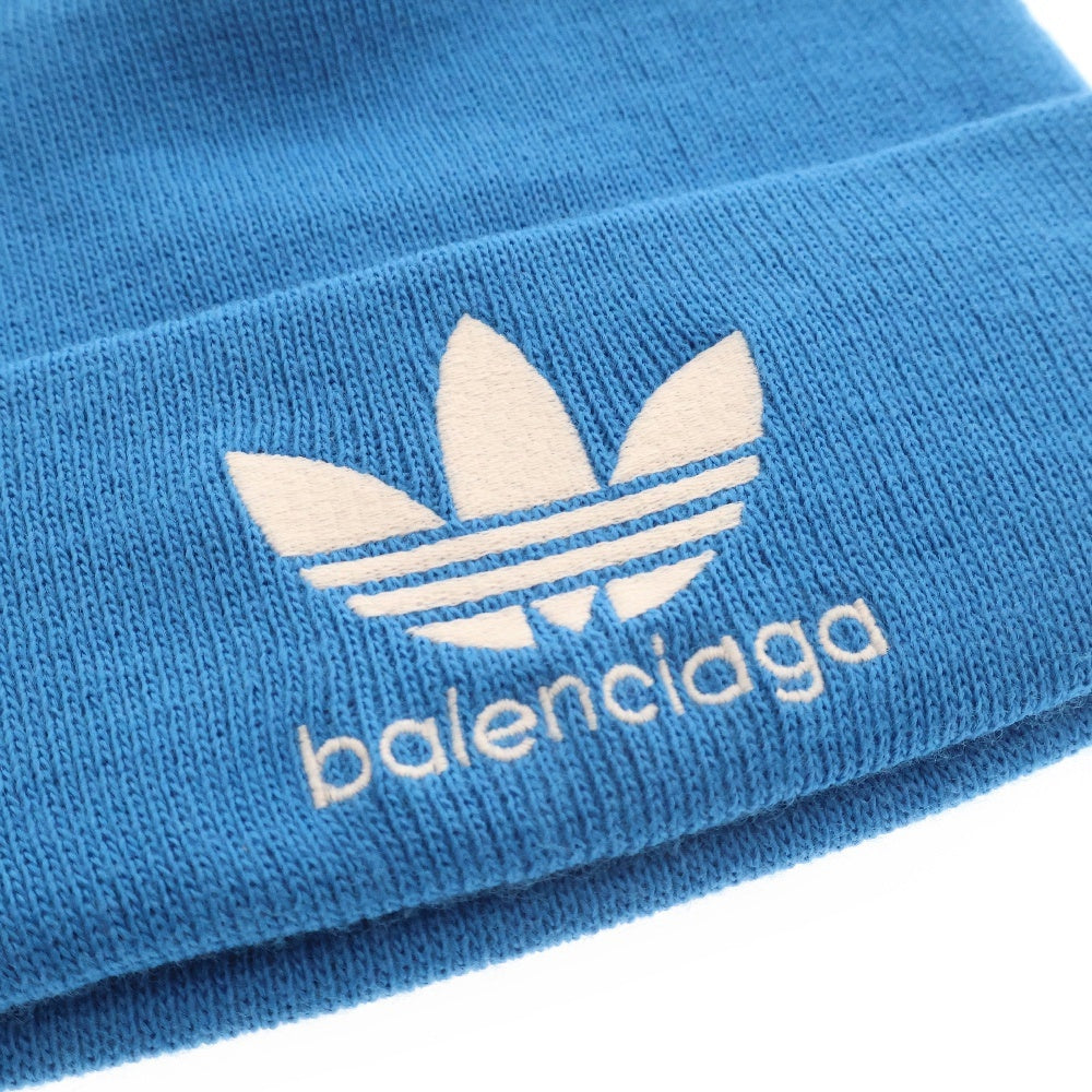 BALENCIAGA(バレンシアガ) 23SS ×adidas LOGO BEANIE アディダス フロントロゴ刺繍 アクリルニット帽 ビーニー ブルー 724009 443B1
