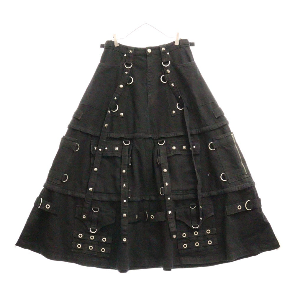 BALENCIAGA(バレンシアガ) 22SS Maxi River Skirt マキシリバースカート スタッズ装飾 デニムスカート ブラック 681718 TBP47 レディース