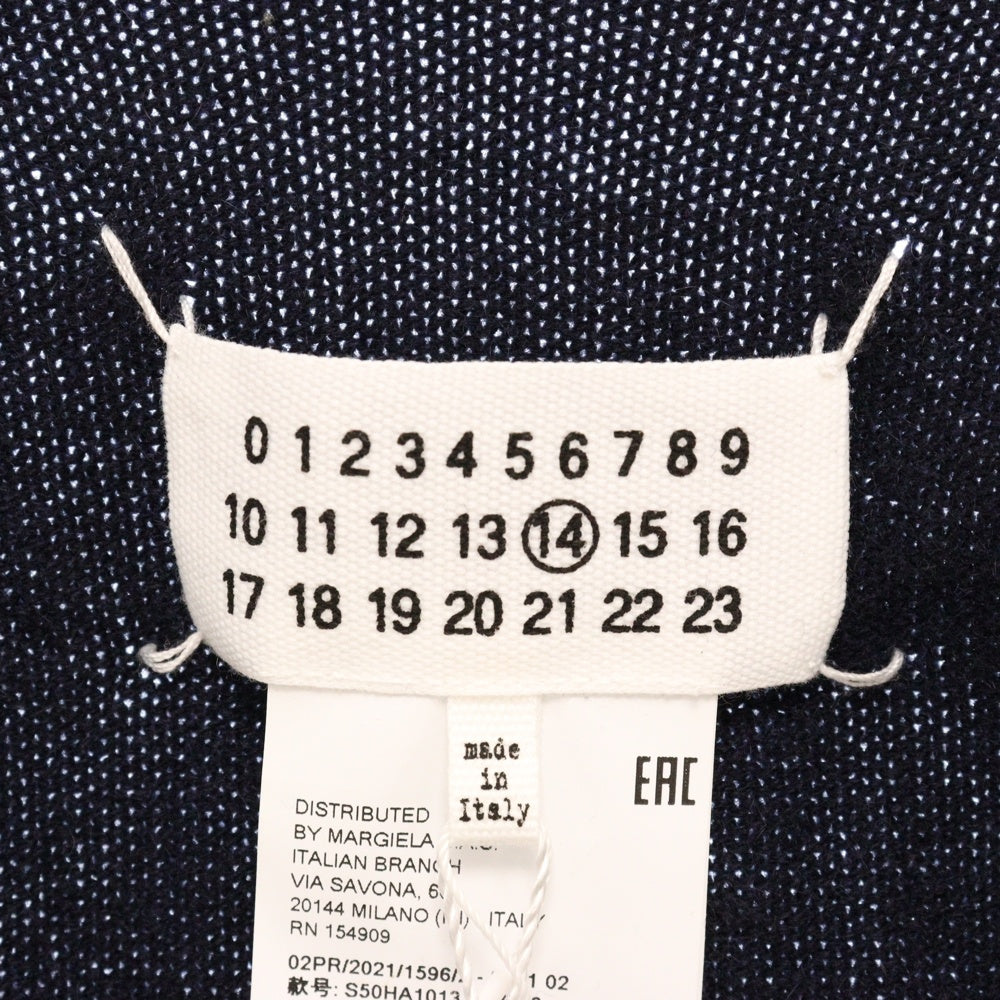 Maison Margiela 14(メゾンマルジェラ) 21AW CARDIGAN Vネック カシミヤ ニット ハイゲージ 4ステッチ カーディガン ネイビー S50HA1013 S17783