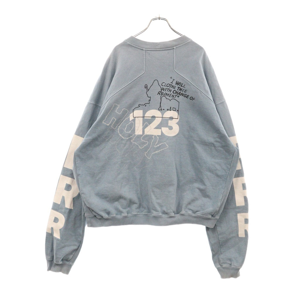 RRR123 RIVINGTON roi Rebis(リヴィントンロイレビス) プリントデザイン オーバーサイズ クルーネックトレーナー スウェット ブルー
