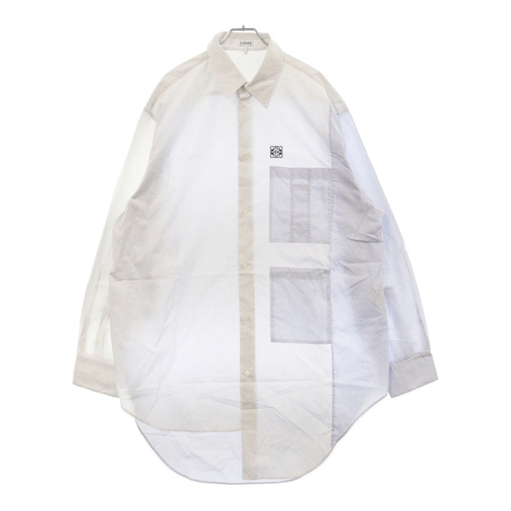 LOEWE(ロエベ) Anagram Logo Asymmetric Shirt アナグラム ロゴ刺繍アシンメトリー 長袖ストライプシャツ ホワイト H526Y05W10