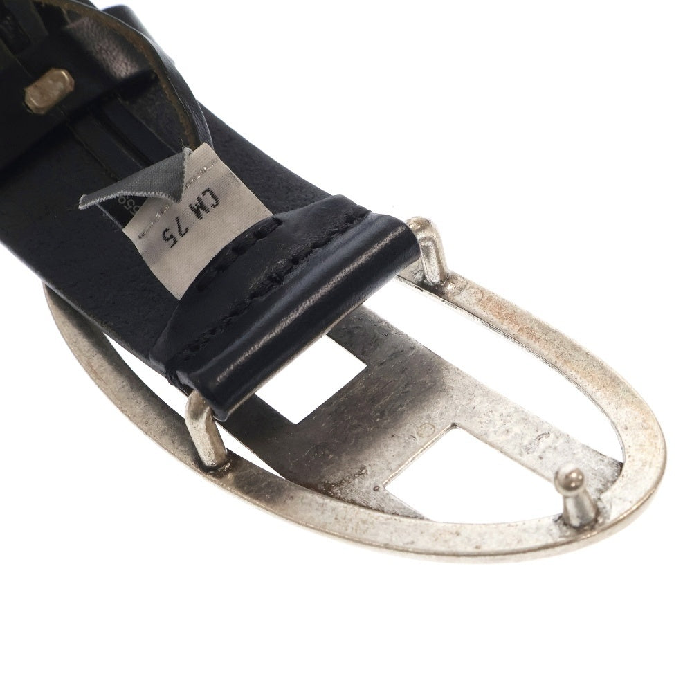 DIESEL(ディーゼル) 22AW オーバルD レザーベルト Dロゴ バックル シルバー/ブラック X08516