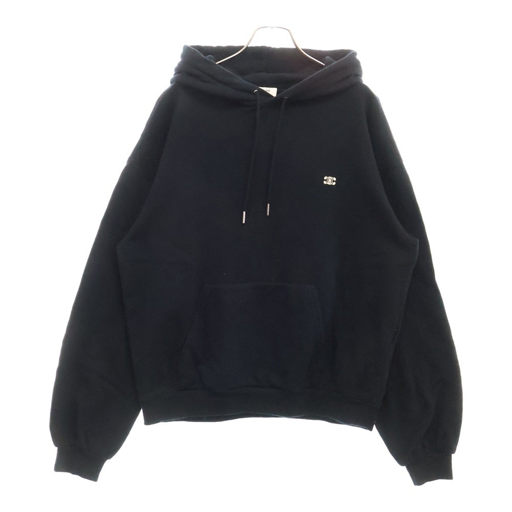 CELINE(セリーヌ) TRIOMPHE LOOSE HOODIE トリオンフ ロゴ刺繍 カシミヤ混 プルオーバースウェットパーカー フーディー ブラック 2Y35D450I.38AW