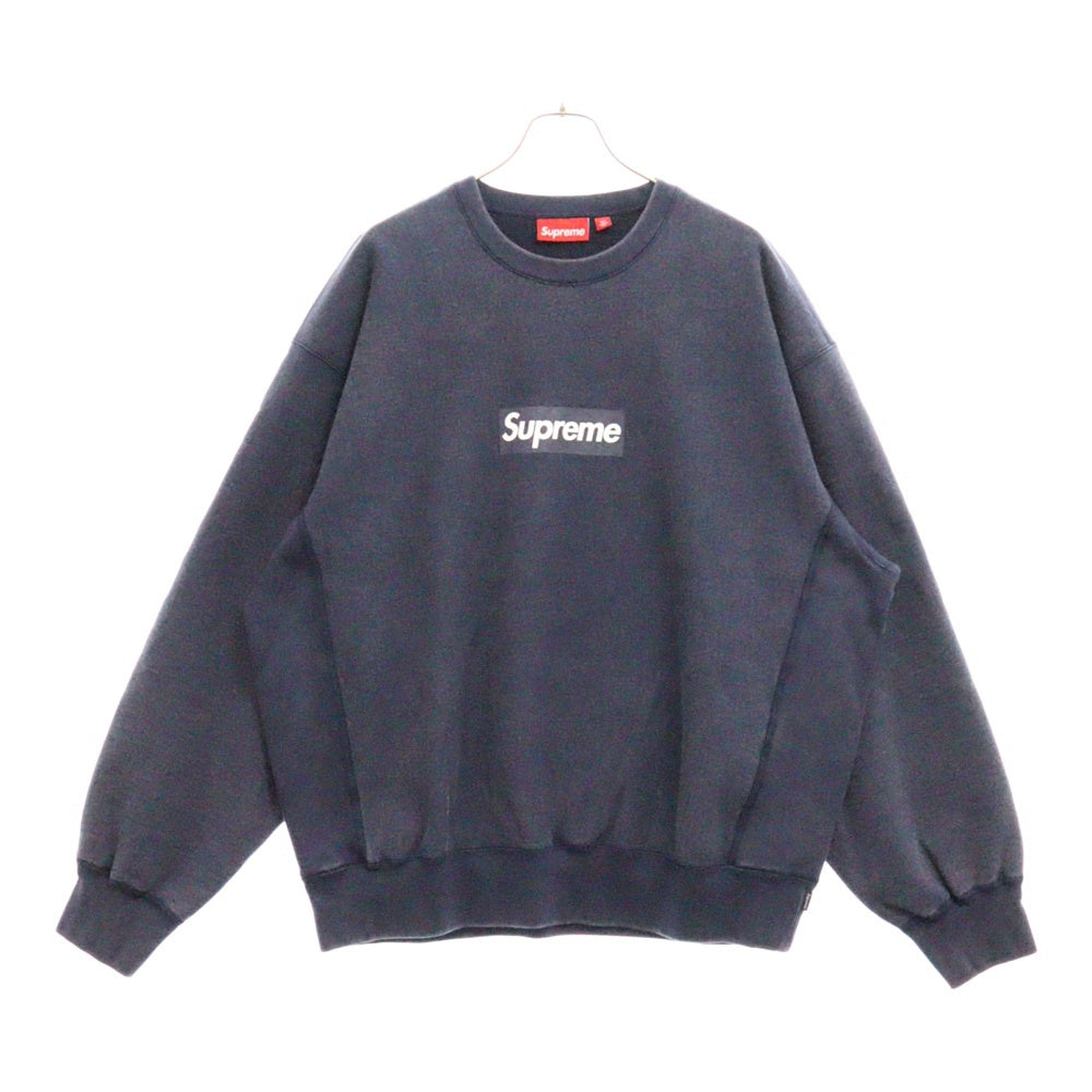 SUPREME(シュプリーム) 25SS Washed Box Logo Crewneck ウォッシュ加工 ボックスロゴ クルーネック トレーナー ネイビー
