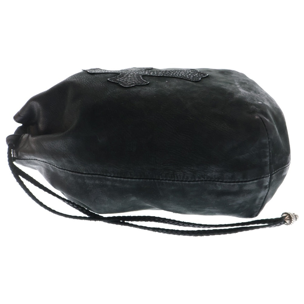 CHROME HEARTS(クロムハーツ) DRW STRNG SACK CRS PATCH クロスパッチドローストリングサックレザー巾着ハンドバッグ ブラック