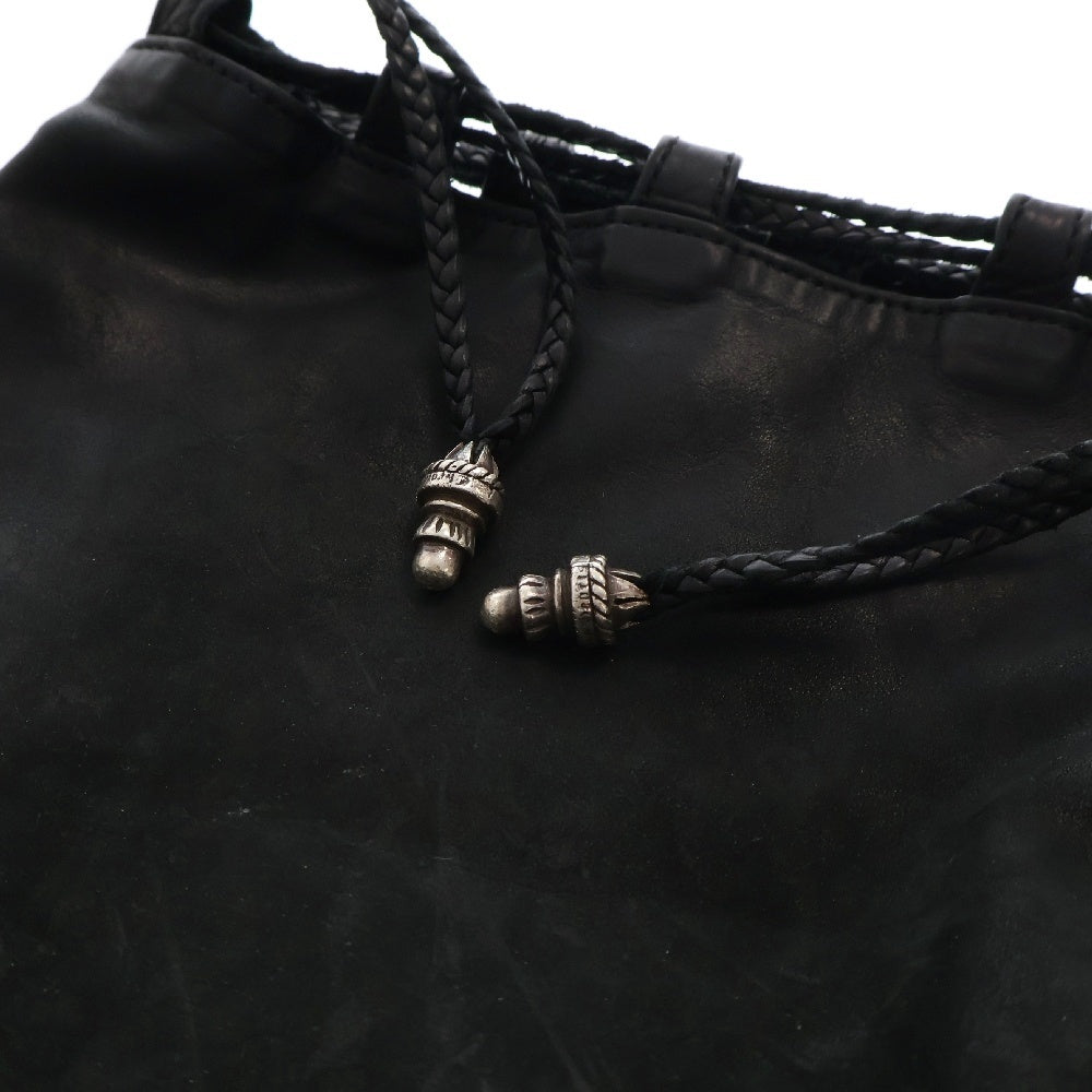 CHROME HEARTS(クロムハーツ) DRW STRNG SACK CRS PATCH クロスパッチドローストリングサックレザー巾着ハンドバッグ ブラック