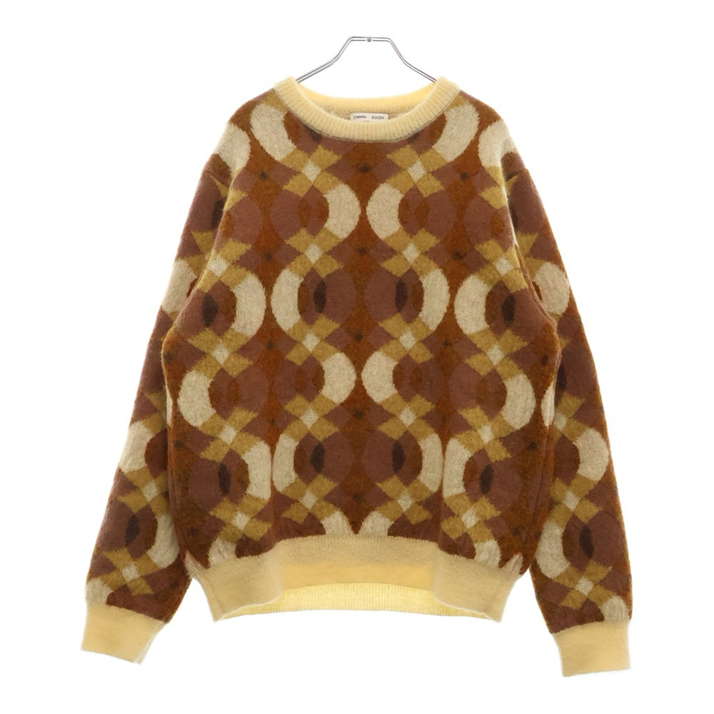 CMMN SWDN(コモンスウェーデン) 22AW Xander Mohair Sweater モヘアニット総柄クルーネックセーター ブラウン