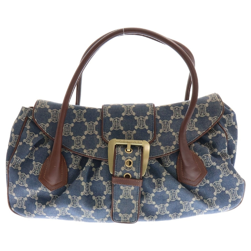 CELINE(セリーヌ) レザーハンドル パリマカダム デニムハンドバッグ ブルー