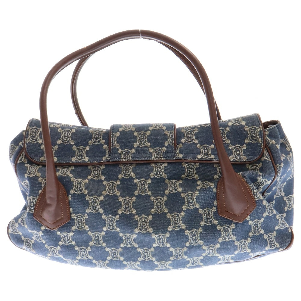 CELINE(セリーヌ) レザーハンドル パリマカダム デニムハンドバッグ ブルー