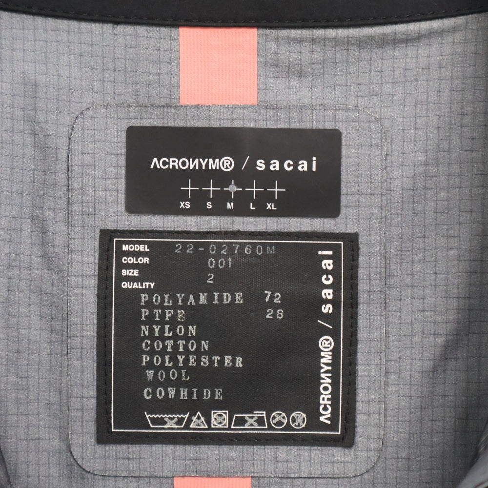 ACRONYM(アクロニウム) 22SS ×sacai TRENCH COAT ×サカイ ドッキング ナイロントレンチコート ロングコート ブラック 22-02760M