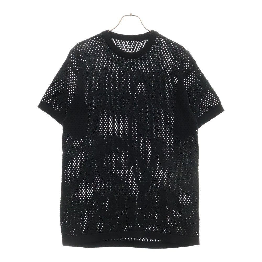 MM6 Maison Margiela(エムエムシックスメゾンマルジェラ) 24SS Net Long Sweater クルーネック シースルー半袖ニットシャツ ブラック SH2HL0010 M13013