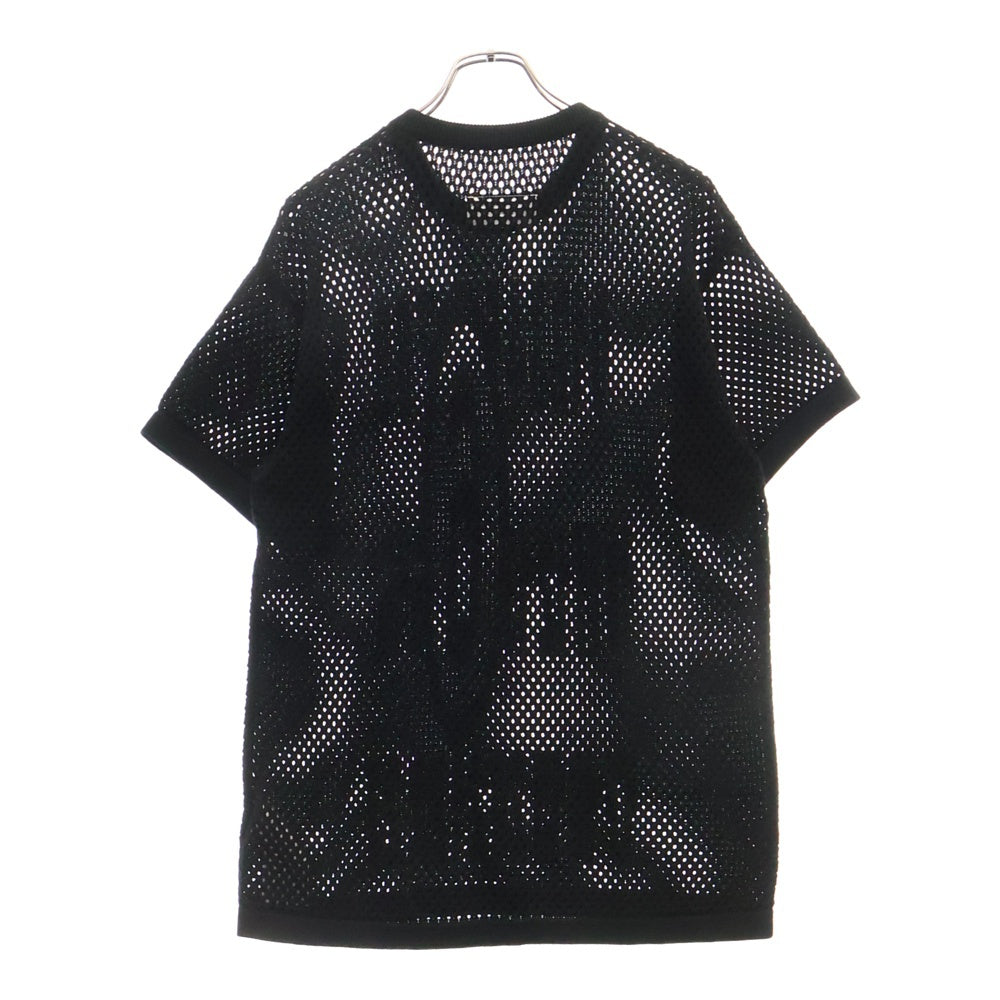 MM6 Maison Margiela(エムエムシックスメゾンマルジェラ) 24SS Net Long Sweater クルーネック シースルー半袖ニットシャツ ブラック SH2HL0010 M13013