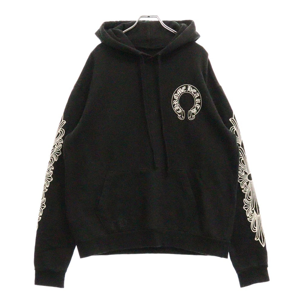 CHROME HEARTS(クロムハーツ) SWTSHRT PLVR ホースシュープリント アームフローラル スウェット プルオーバーパーカー ブラック