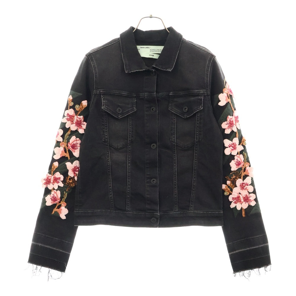 OFF-WHITE(オフホワイト) 17AW Cherry Blossom Diagonal Denim Jacket 刺繍デニムジャケット グレー  レディース OWEA063E17150039