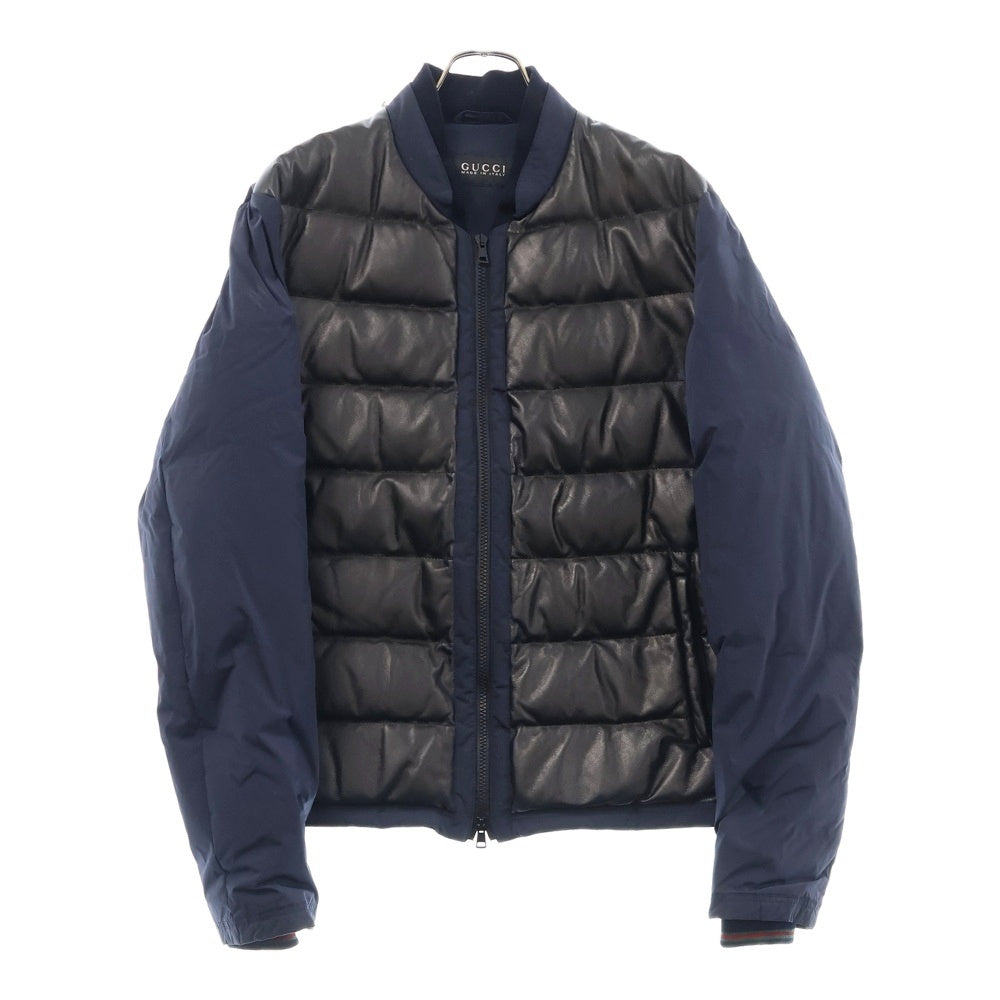 GUCCI(グッチ) レザー切り替え パファージャケット アウター ネイビー 318192