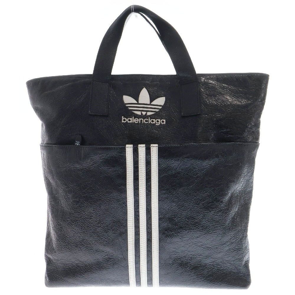 BALENCIAGA(バレンシアガ) ×adidas ×アディダス ロゴデザイン レザートートバッグ ブラック 721827